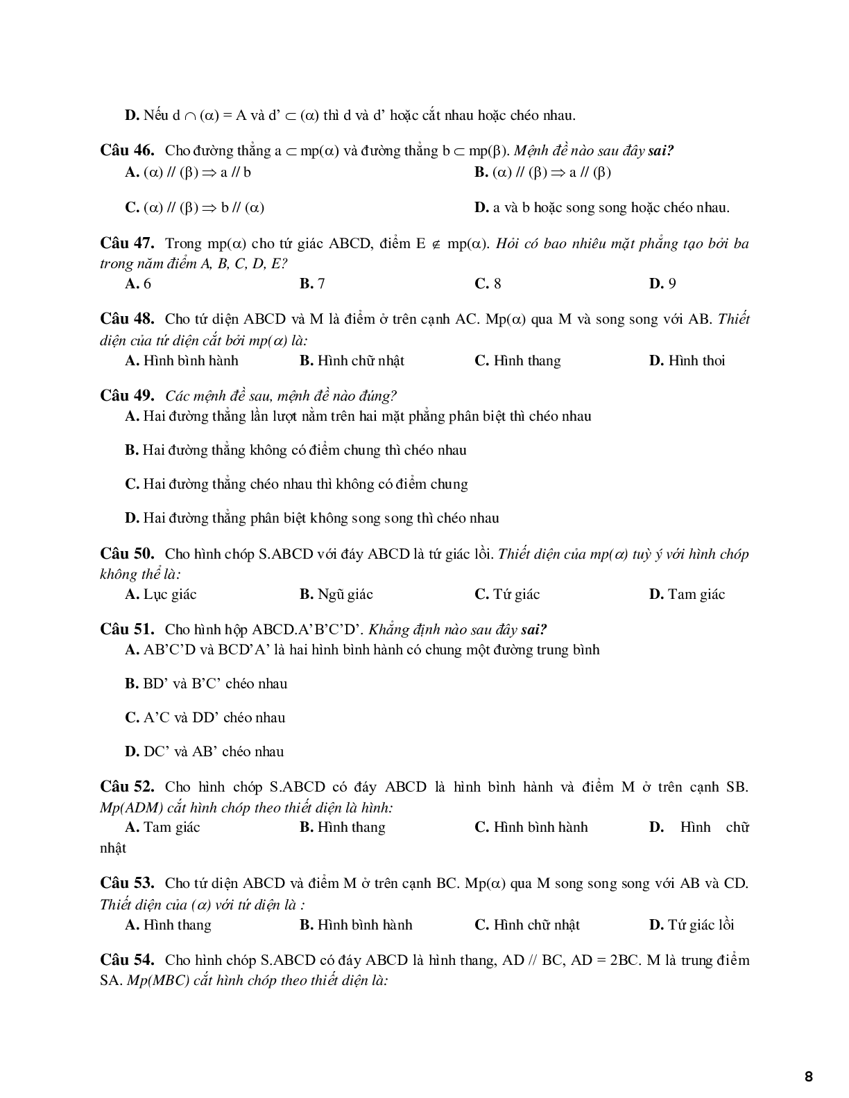 650 bài tập trắc nghiệm quan hệ song song - có đáp án (trang 8)