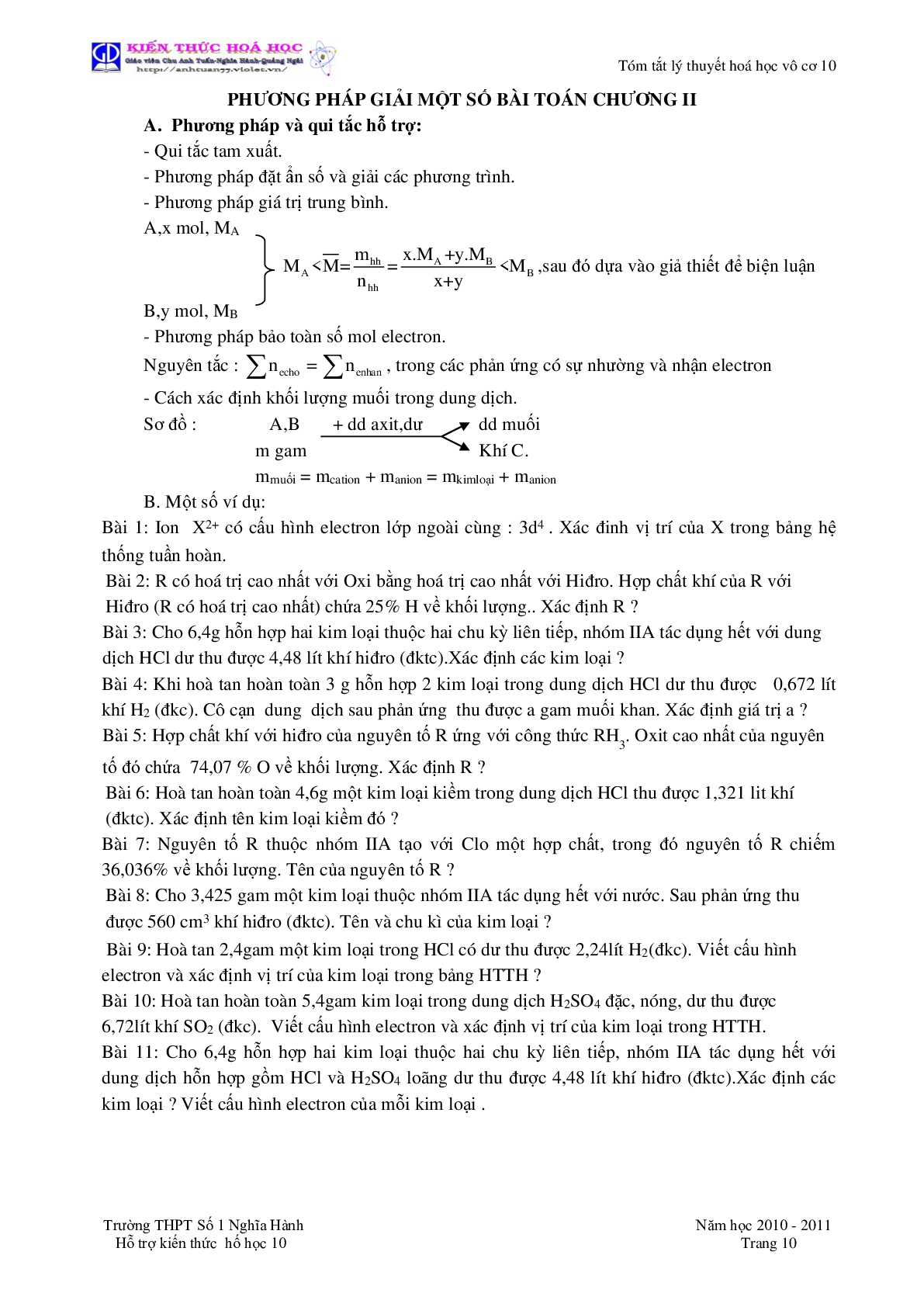Tóm tắt lý thuyết môn Hóa Học lớp 10 (trang 10)