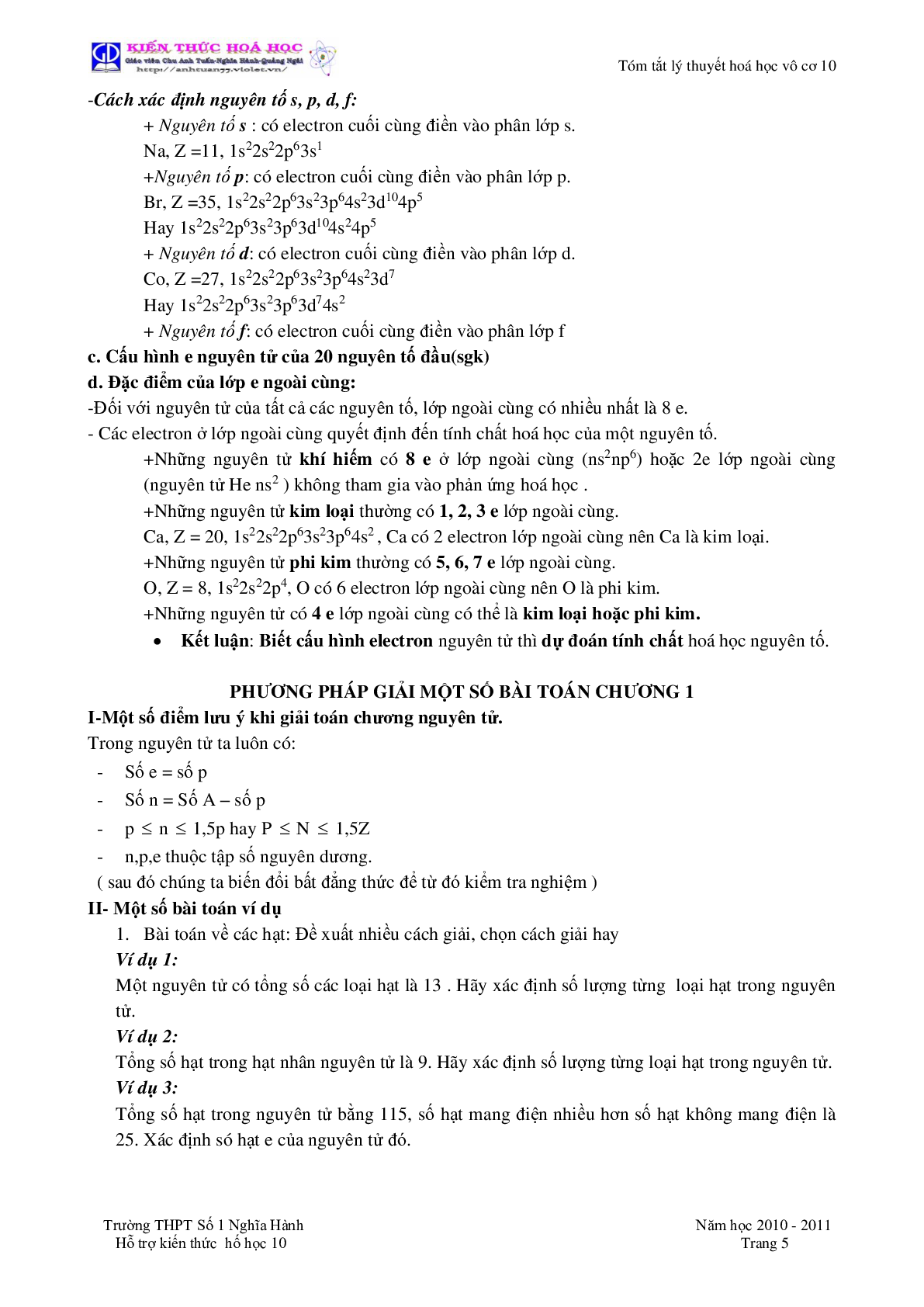Tóm tắt lý thuyết môn Hóa Học lớp 10 (trang 5)