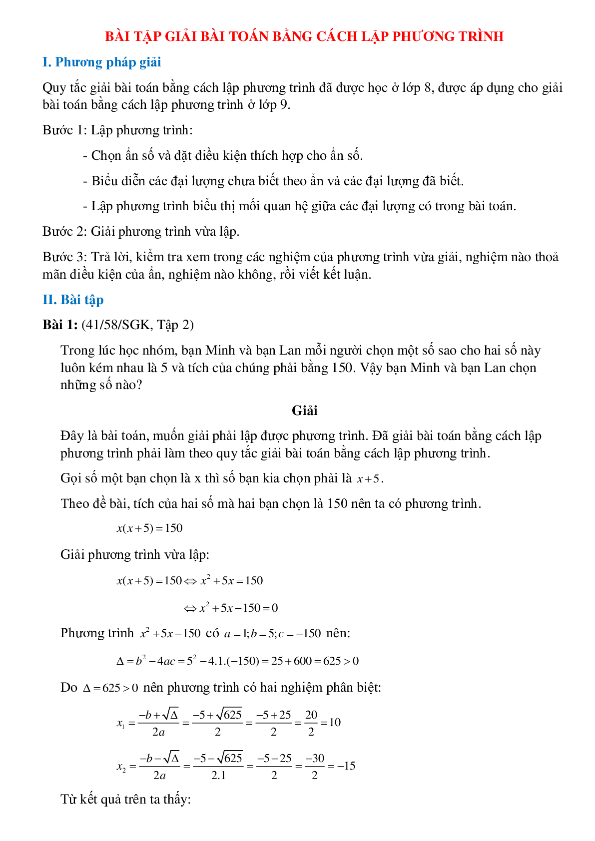 Bài toán Giải bài toán bằng cách lập phương trình (trang 1)