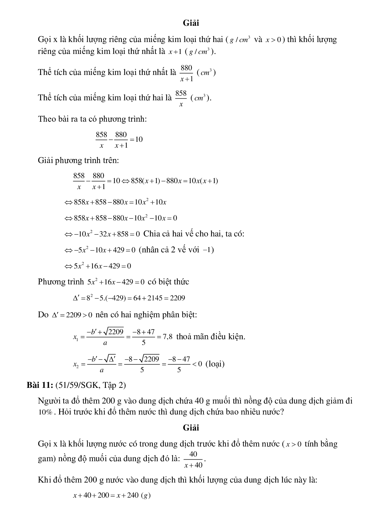 Bài toán Giải bài toán bằng cách lập phương trình (trang 10)