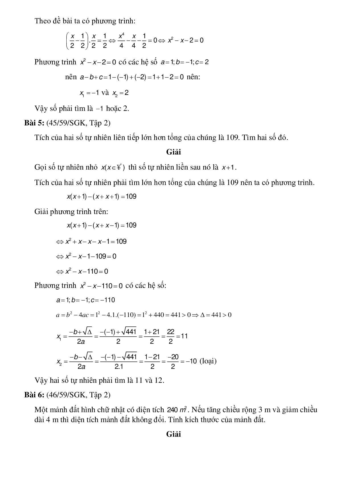 Bài toán Giải bài toán bằng cách lập phương trình (trang 5)