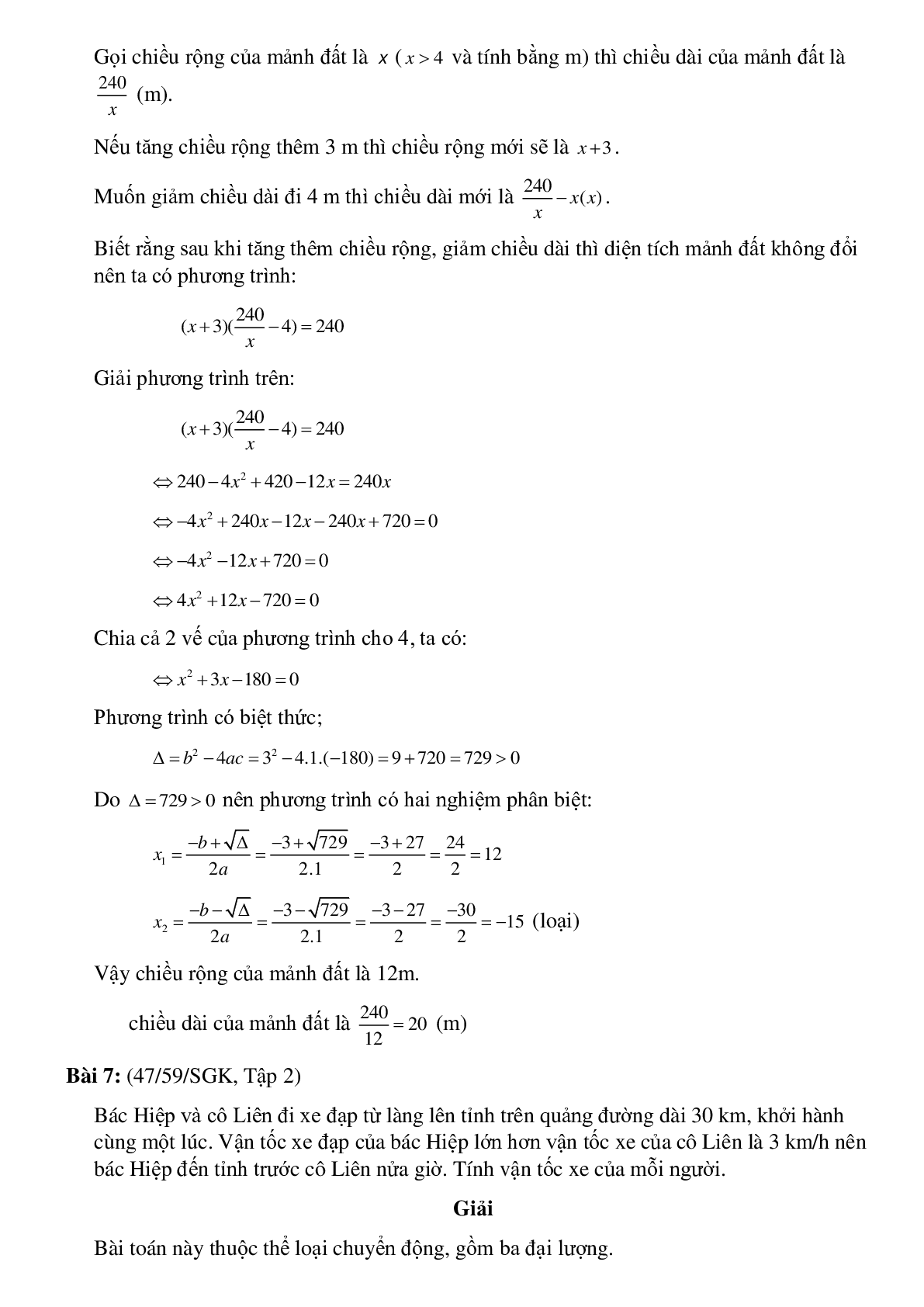 Bài toán Giải bài toán bằng cách lập phương trình (trang 6)