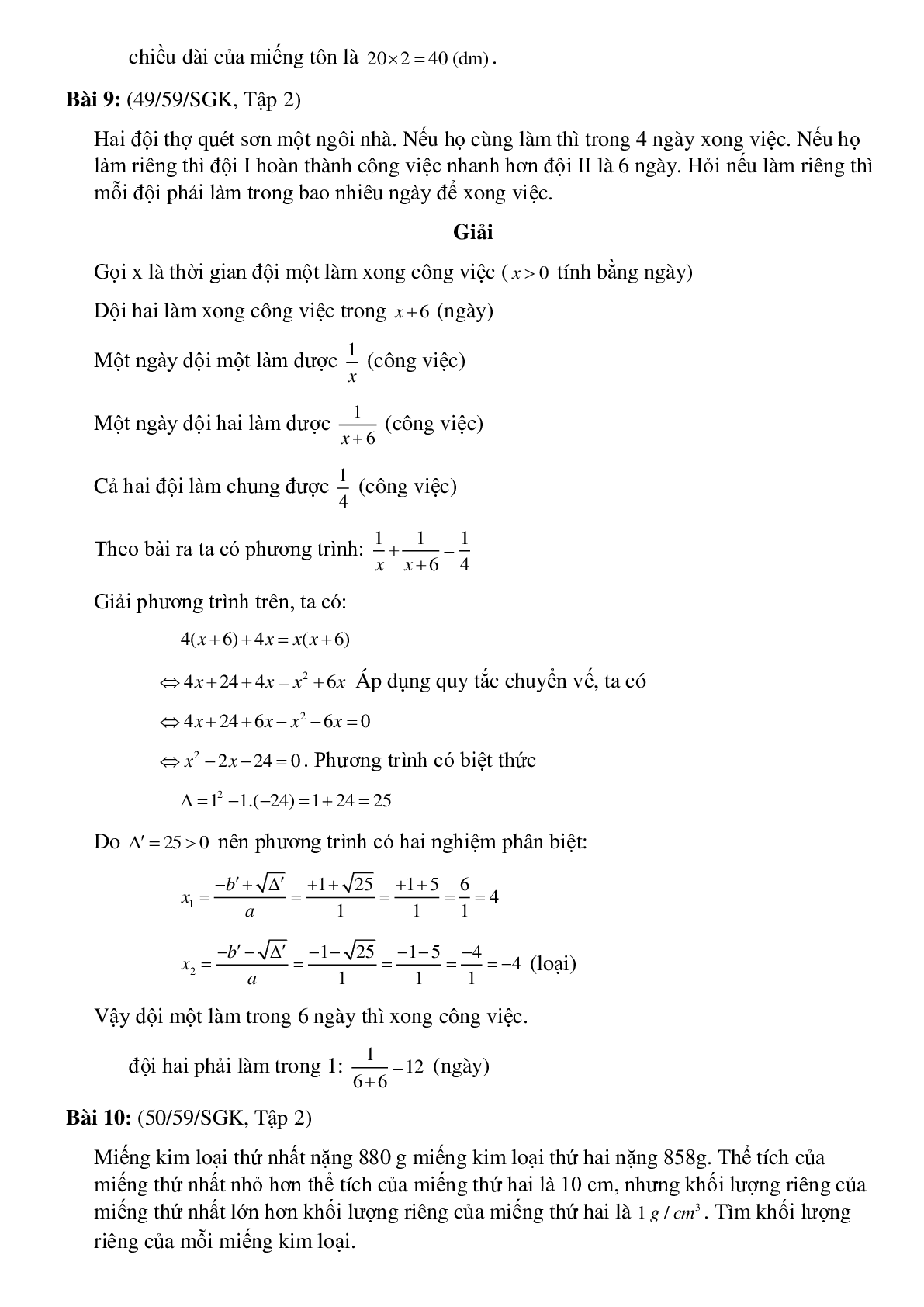 Bài toán Giải bài toán bằng cách lập phương trình (trang 9)
