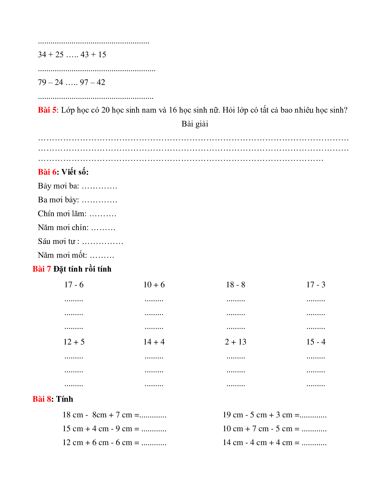 Tuyển tập 272 bài toán lớp 1 ôn tập theo chủ đề có đáp án, chọn lọc (trang 2)