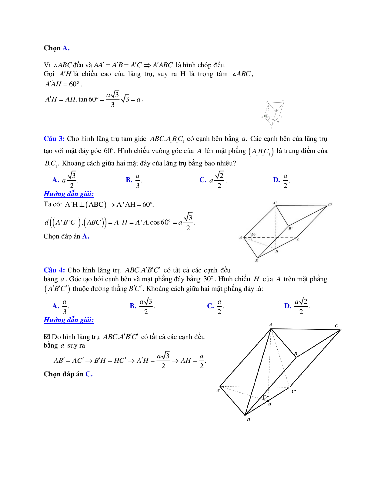 Phương pháp giải và bài tập về Cách tính khoảng cách giữa hai mặt phẳng song song có đáp án (trang 2)