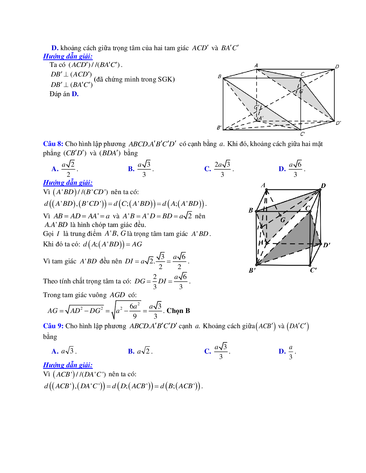 Phương pháp giải và bài tập về Cách tính khoảng cách giữa hai mặt phẳng song song có đáp án (trang 4)
