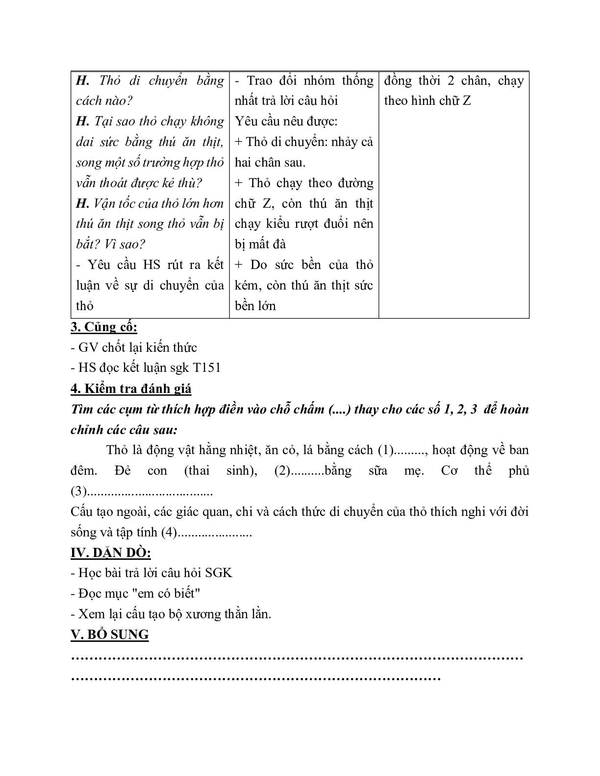 Giáo án Sinh học 7 Bài 46: Thỏ mới nhất - CV5512 (trang 4)