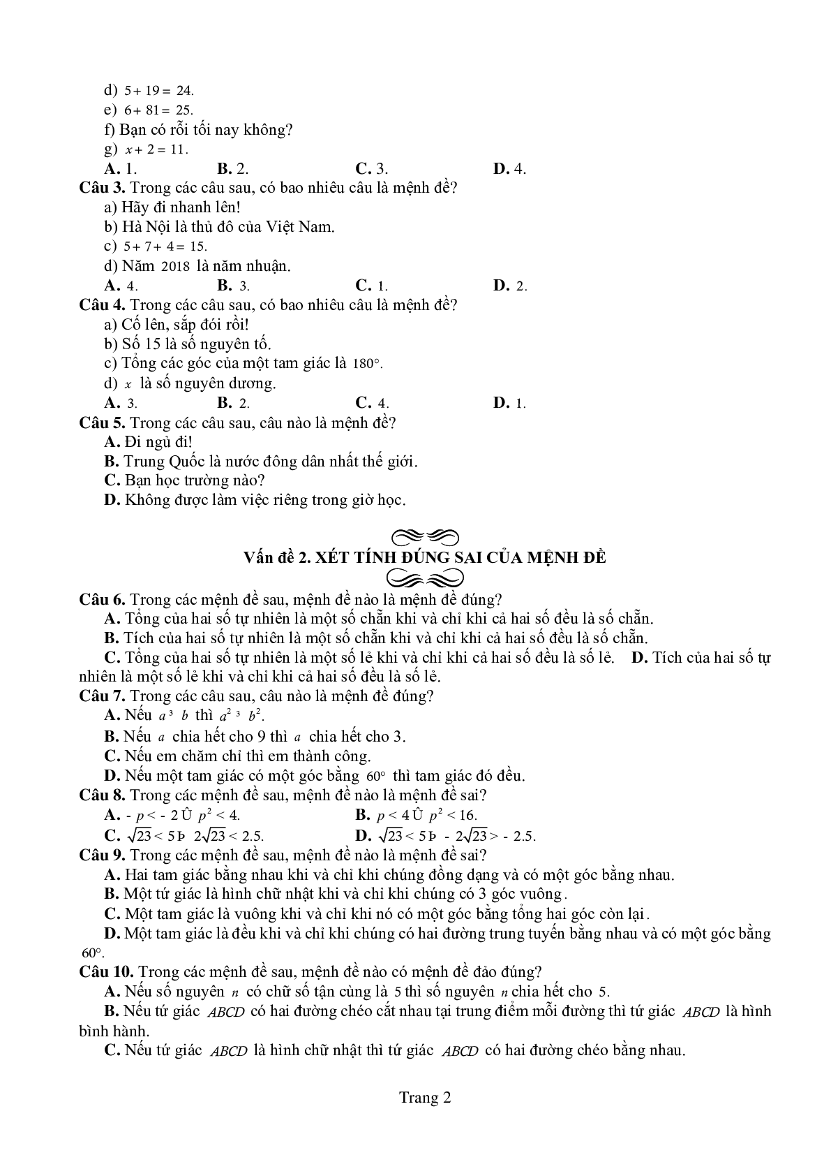 Chuyên đề Mệnh đề môn Toán lớp 10 có lời giải chi tiết (trang 2)