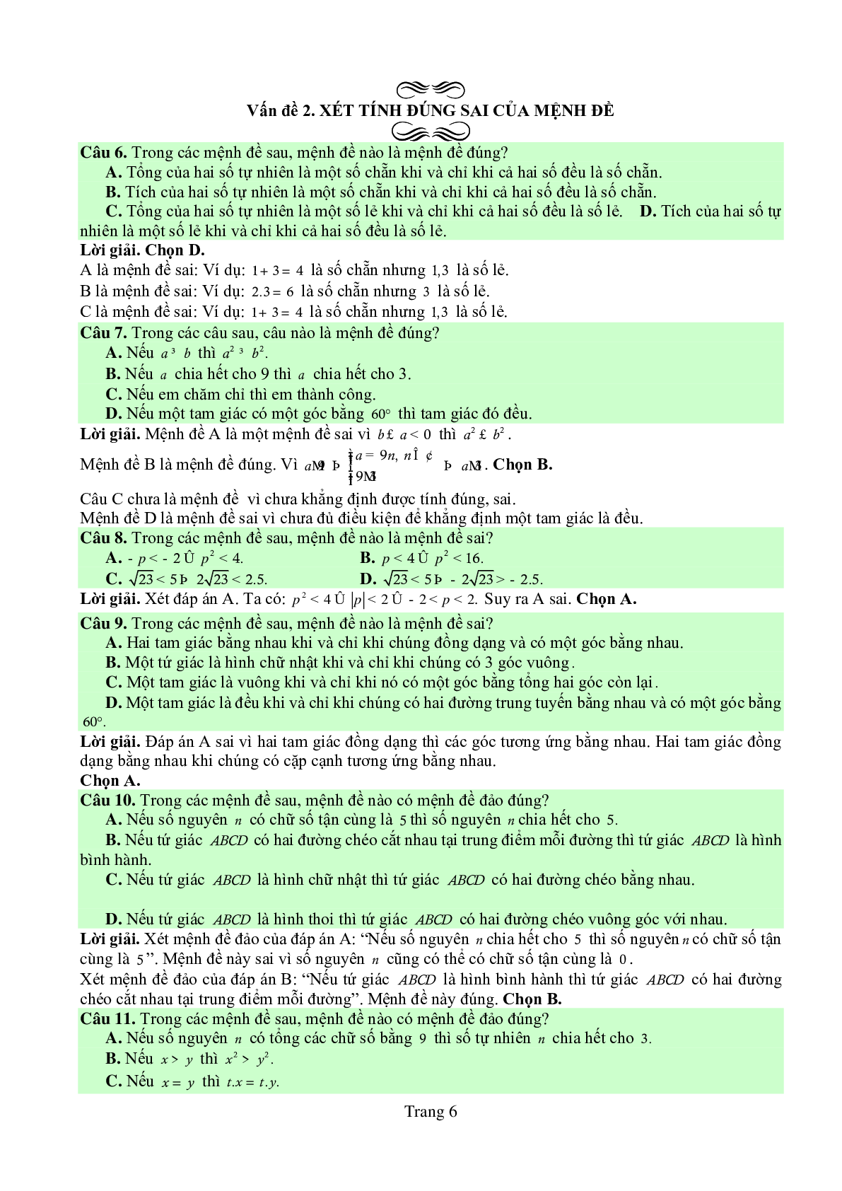 Chuyên đề Mệnh đề môn Toán lớp 10 có lời giải chi tiết (trang 6)
