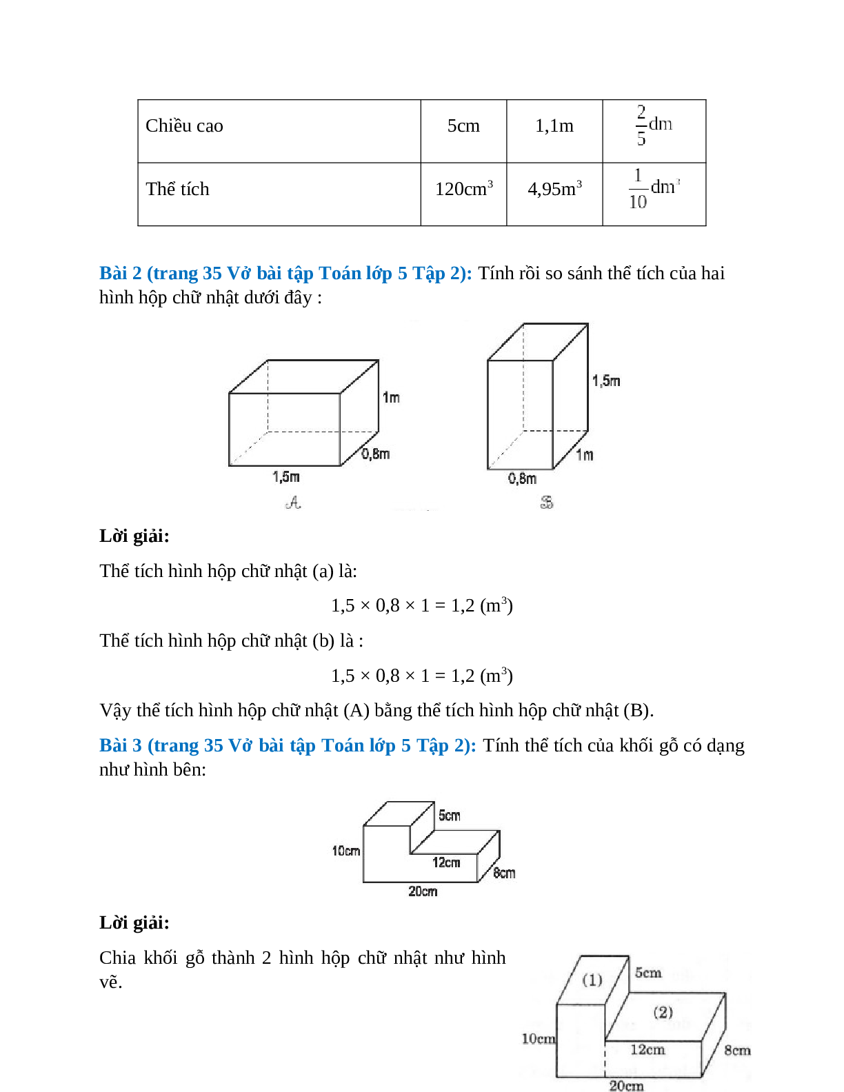 Vở bài tập Toán lớp 5 Tập 2 trang 34, 35 Bài 114: Thể tích hình hộp chữ nhật (trang 2)