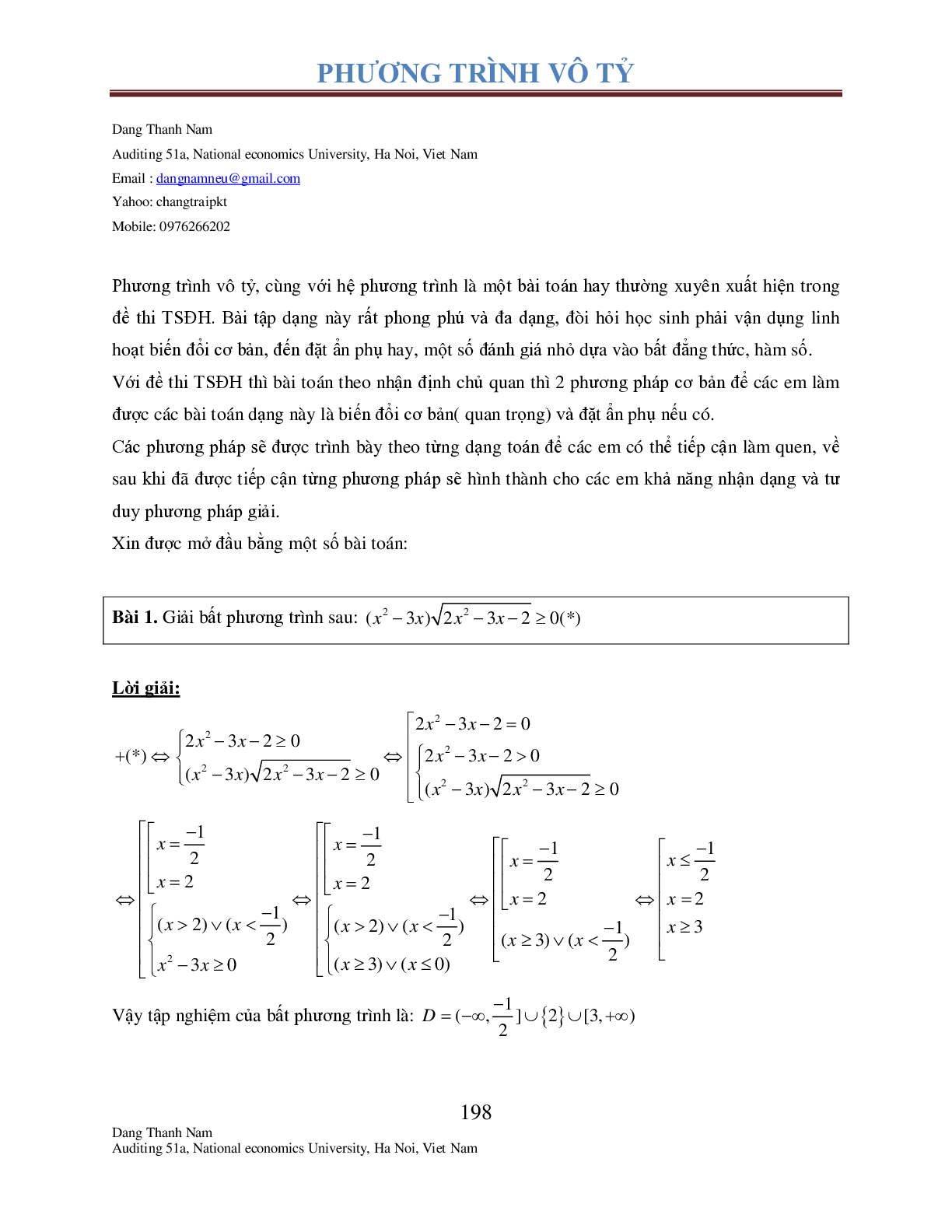 Chuyên đề phương trình Vô tỉ (trang 3)