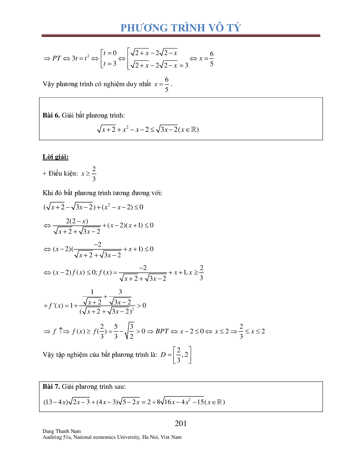 Chuyên đề phương trình Vô tỉ (trang 6)