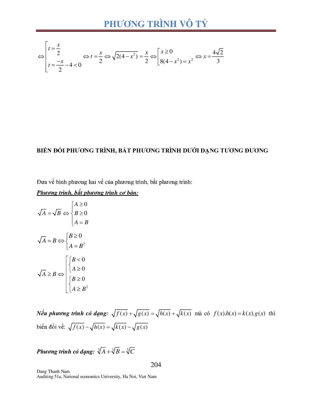 Chuyên đề phương trình Vô tỉ (trang 9)