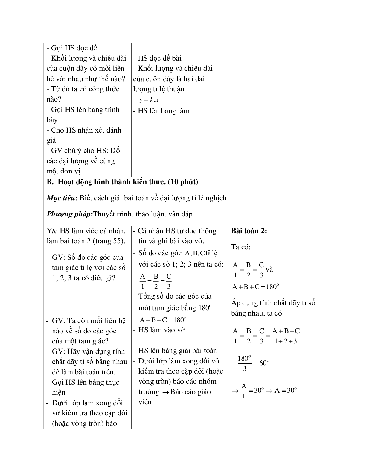Giáo án Toán học 7 bài 2: Một số bài toán về đại lượng tỉ lệ thuận hay nhất (trang 6)