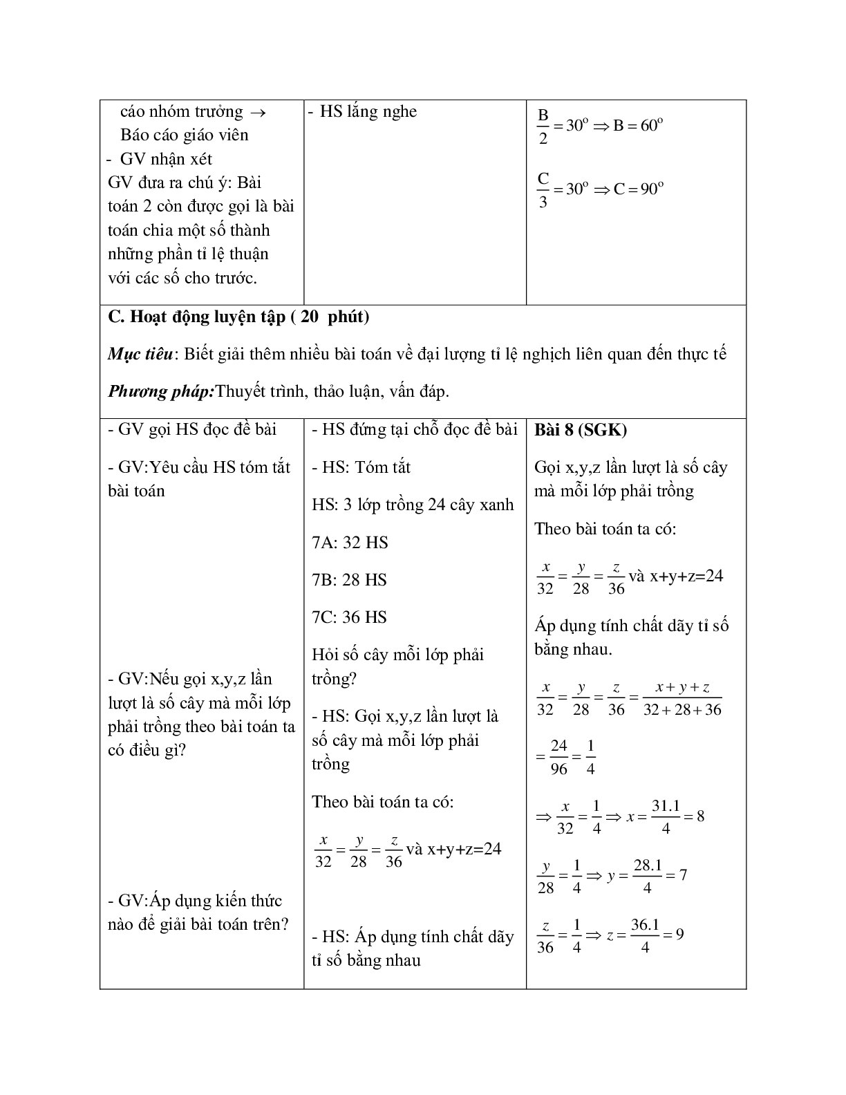 Giáo án Toán học 7 bài 2: Một số bài toán về đại lượng tỉ lệ thuận hay nhất (trang 7)
