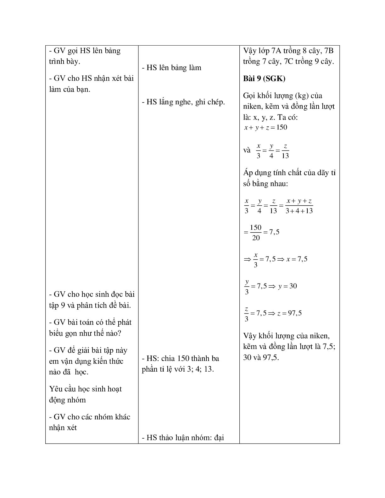 Giáo án Toán học 7 bài 2: Một số bài toán về đại lượng tỉ lệ thuận hay nhất (trang 8)