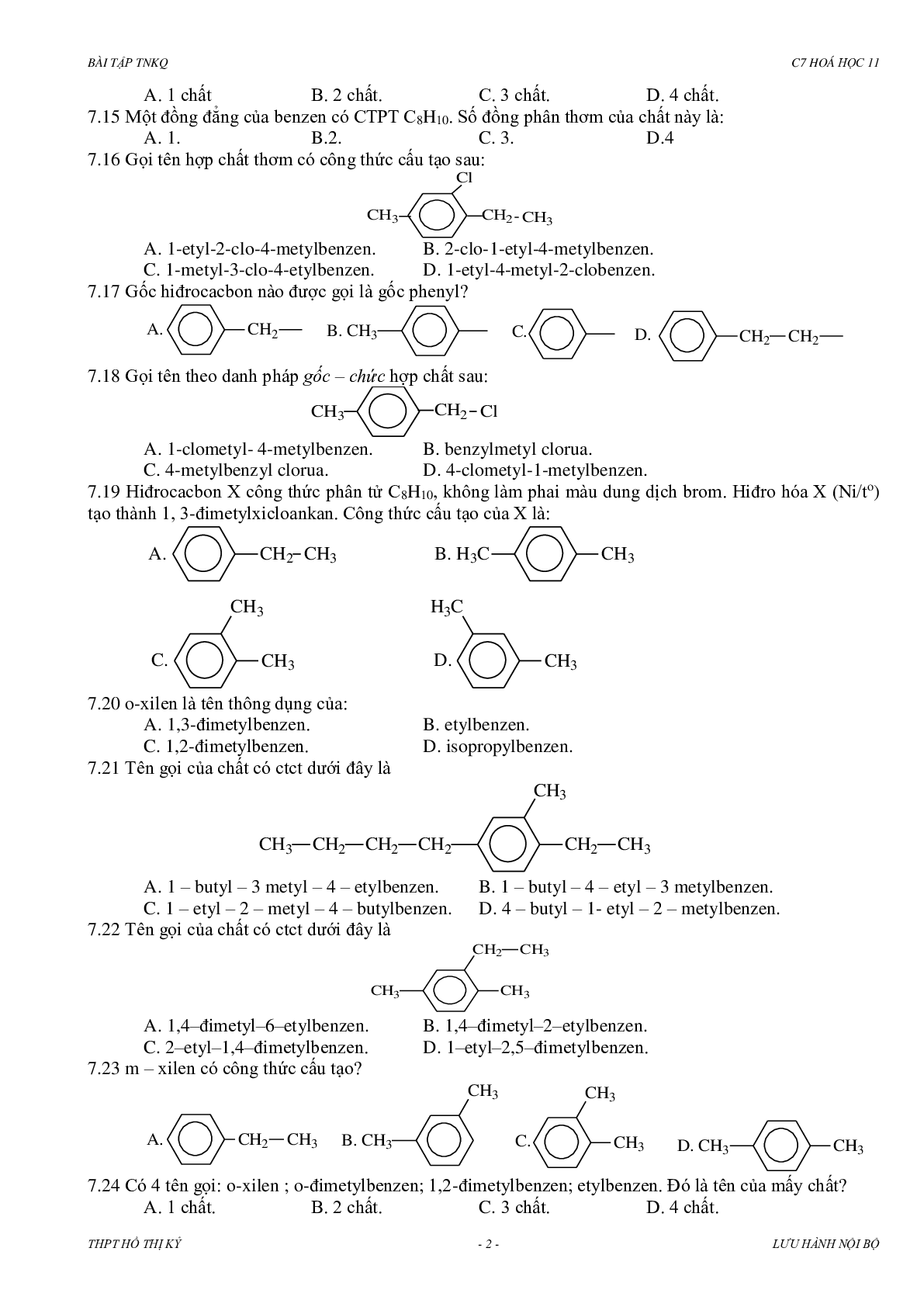 Bài tập về hidrocacbon thơm có đáp án, chọn lọc (trang 2)