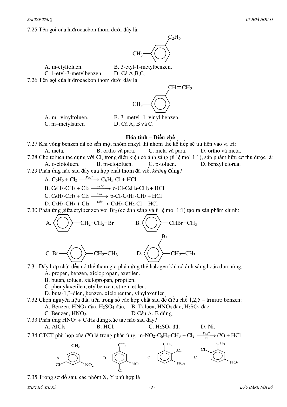 Bài tập về hidrocacbon thơm có đáp án, chọn lọc (trang 3)