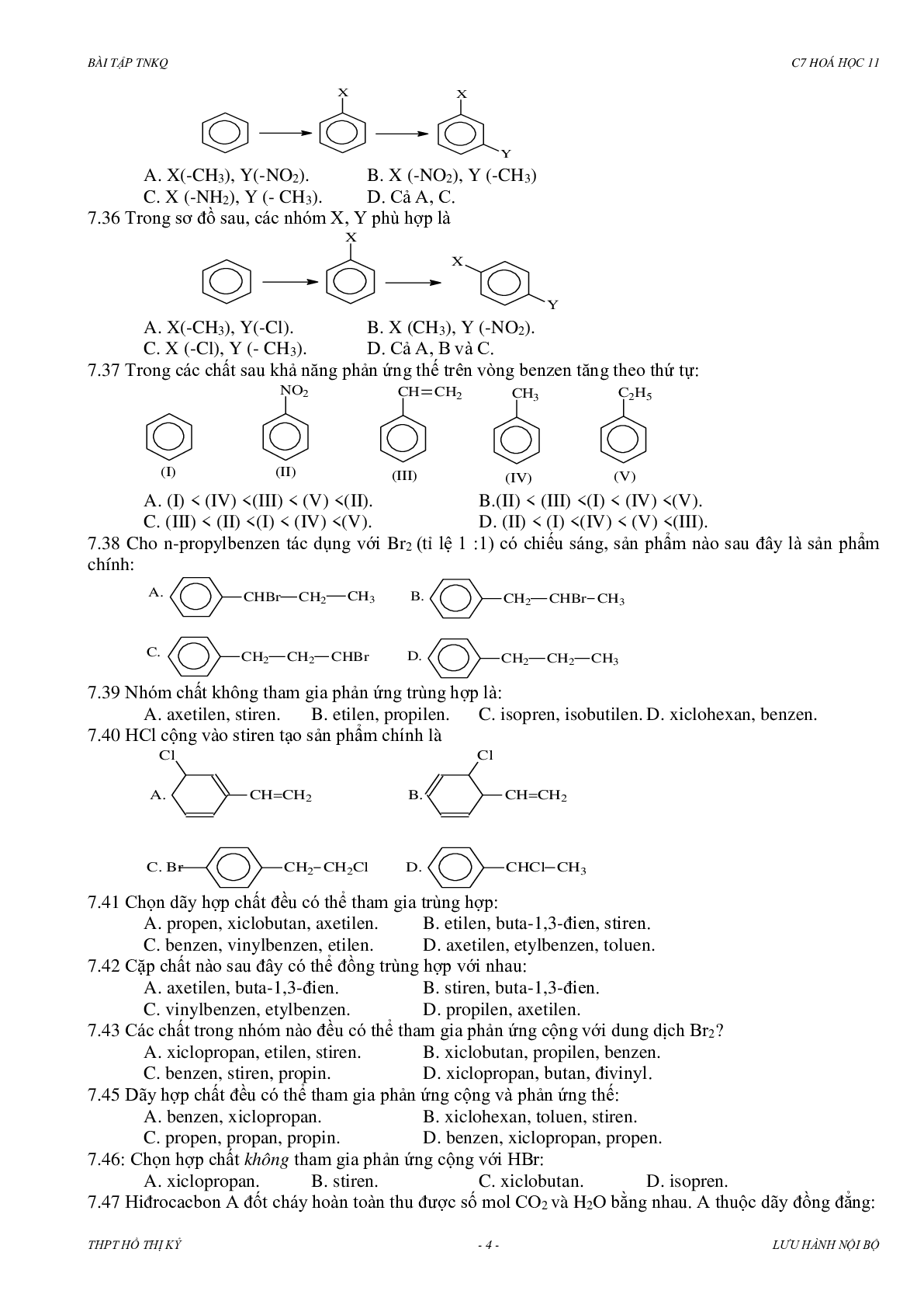 Bài tập về hidrocacbon thơm có đáp án, chọn lọc (trang 4)