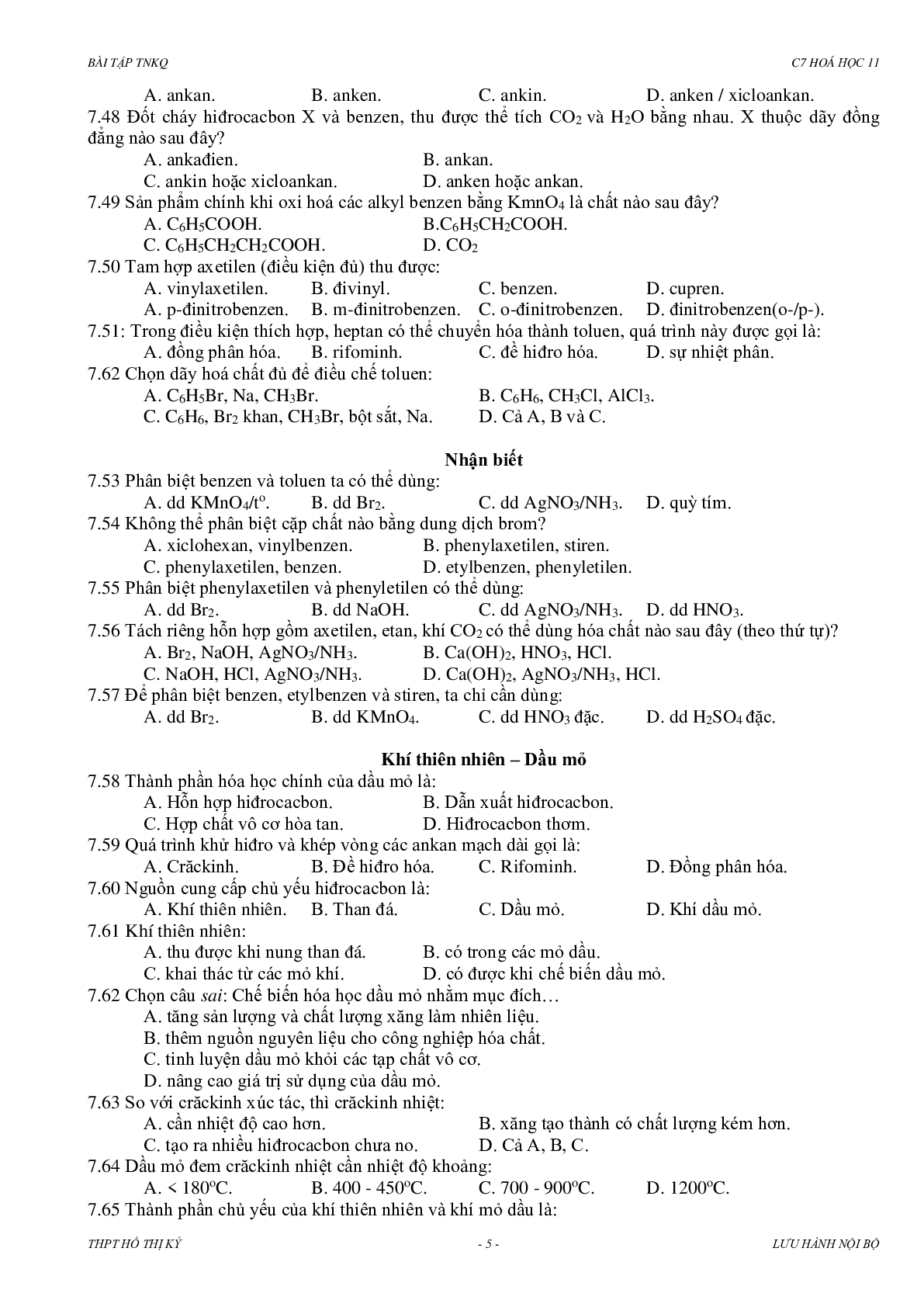 Bài tập về hidrocacbon thơm có đáp án, chọn lọc (trang 5)