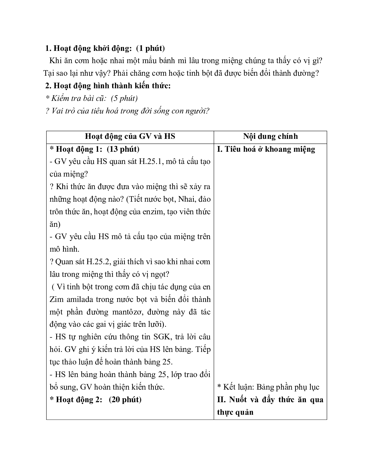 Giáo án Sinh học 8 Bài 25: Tiêu hóa ở khoang miệng mới nhất (trang 2)