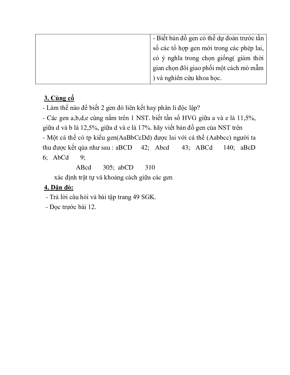 Giáo án Sinh học 12 Bài 11: Liên kết gen và hoán vị gen (tiếp theo) mới nhất - CV5555 (trang 4)