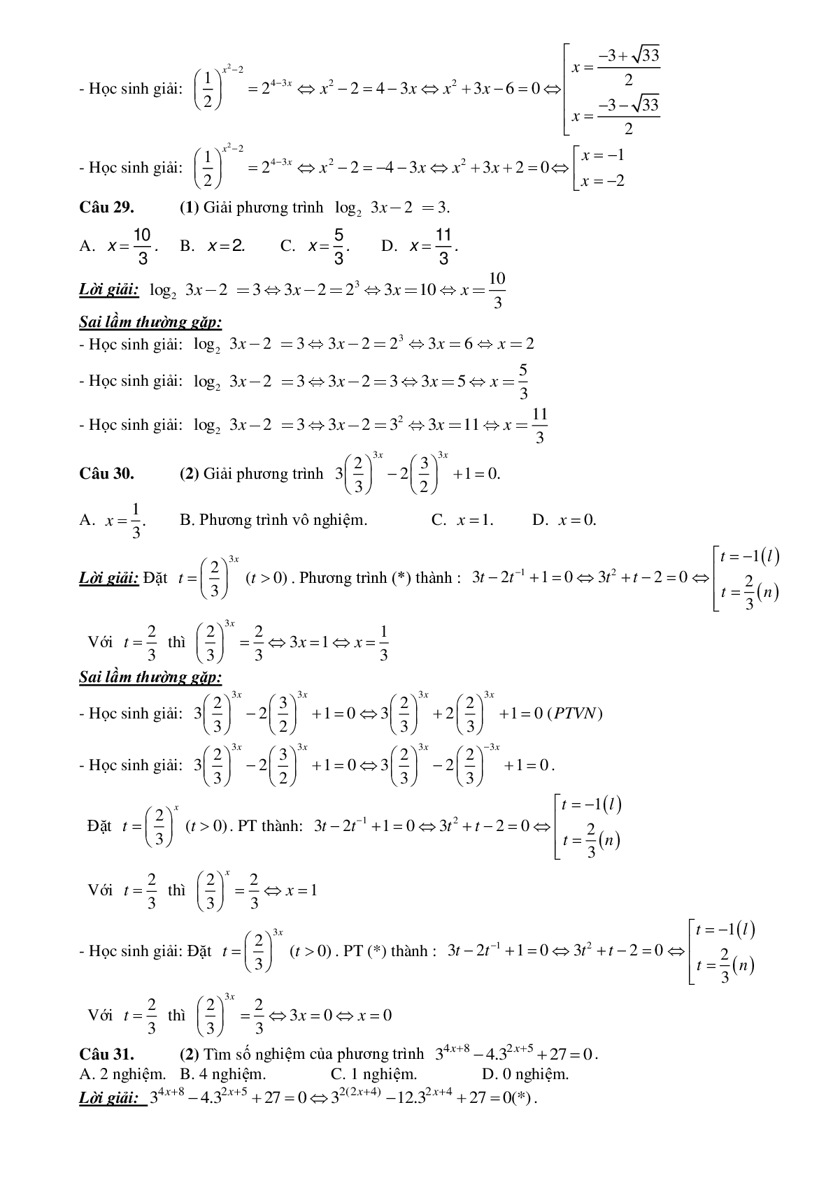 43 câu Trắc nghiệm Phương trình mũ và logarit có đáp án 2023 – Toán 12 (trang 10)