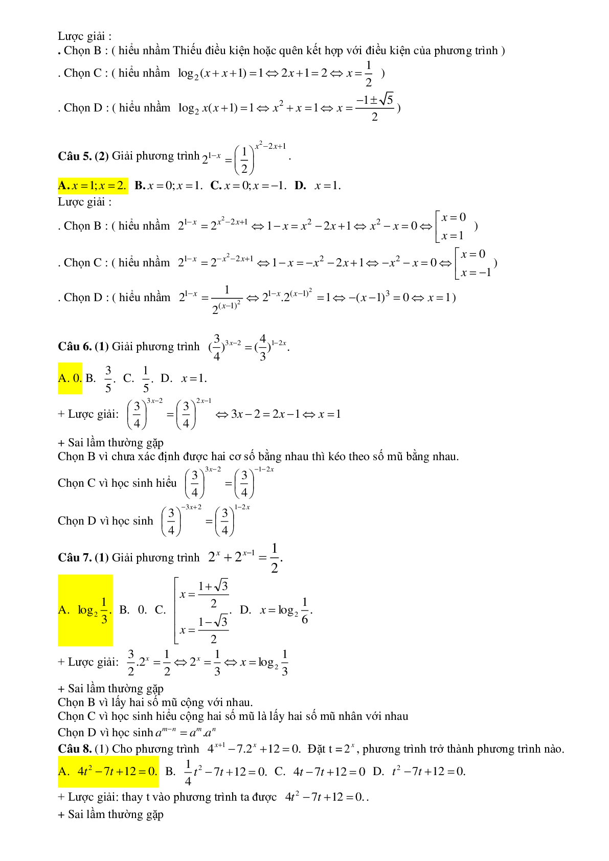 43 câu Trắc nghiệm Phương trình mũ và logarit có đáp án 2023 – Toán 12 (trang 2)