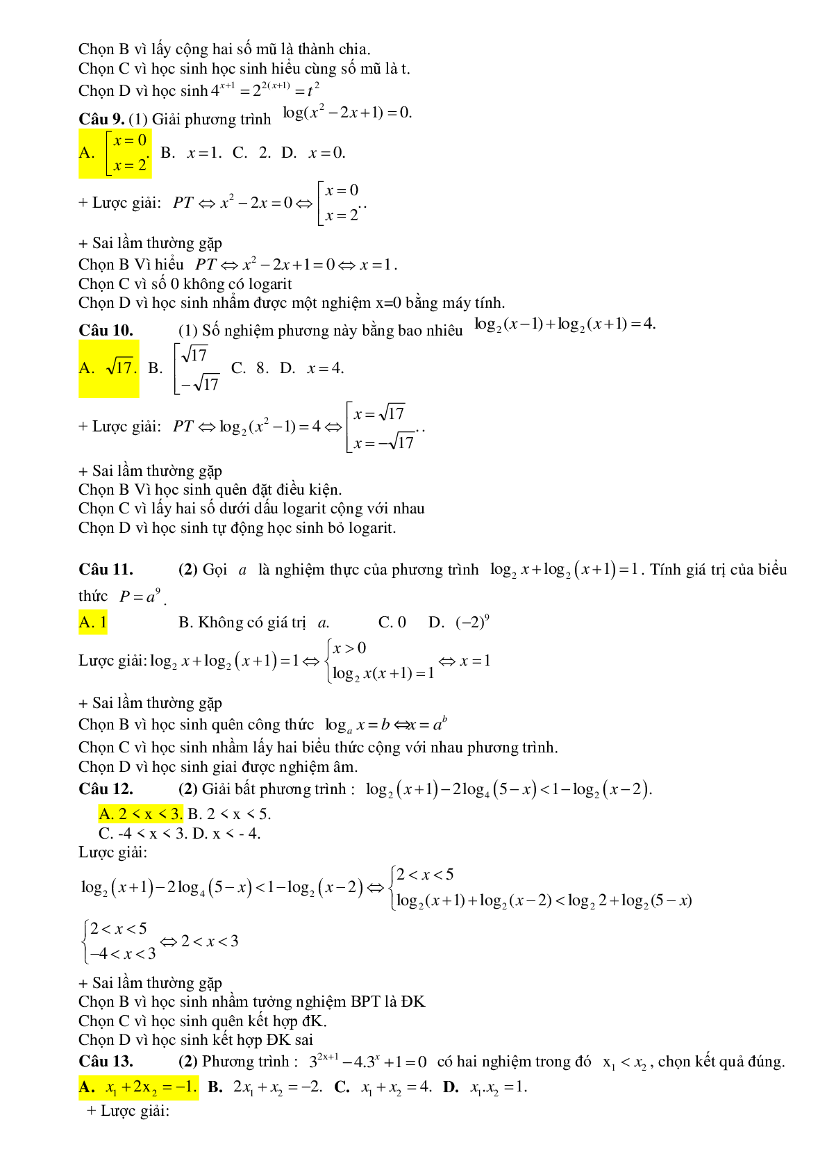 43 câu Trắc nghiệm Phương trình mũ và logarit có đáp án 2023 – Toán 12 (trang 3)