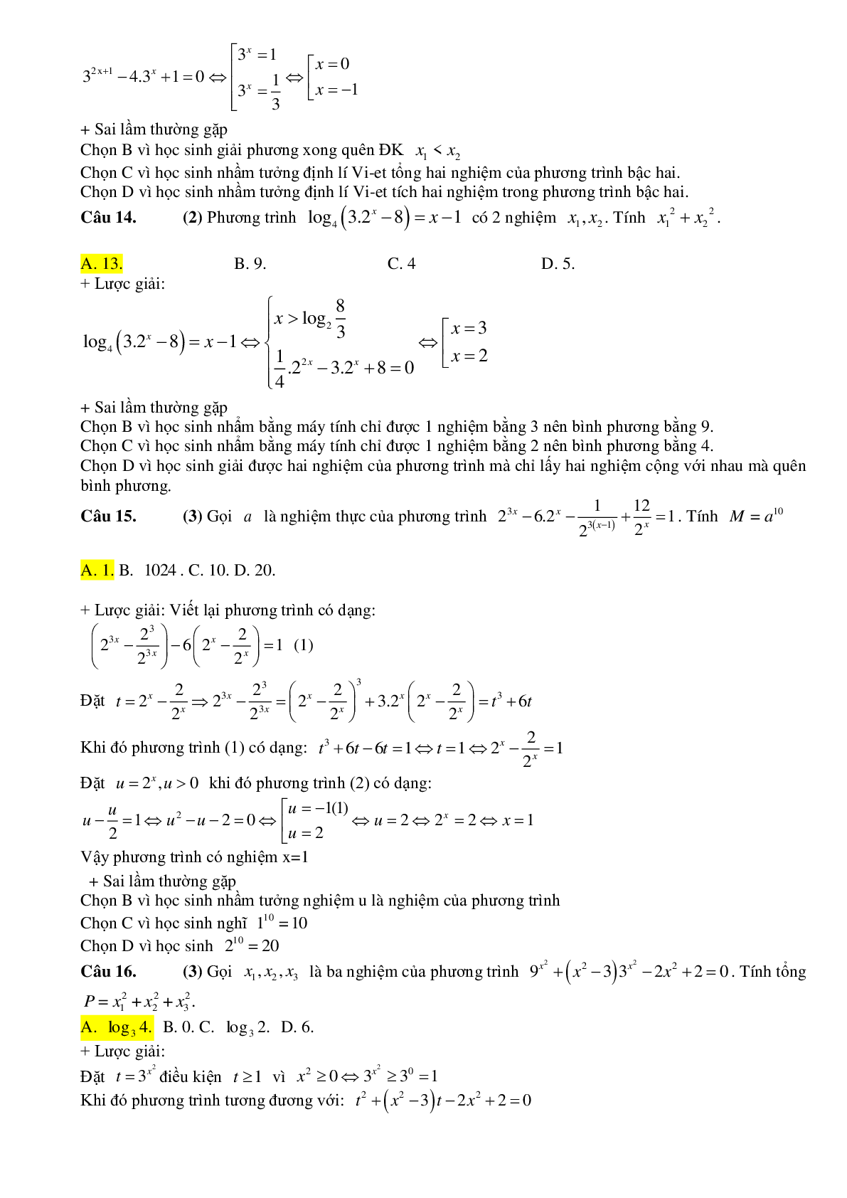 43 câu Trắc nghiệm Phương trình mũ và logarit có đáp án 2023 – Toán 12 (trang 4)