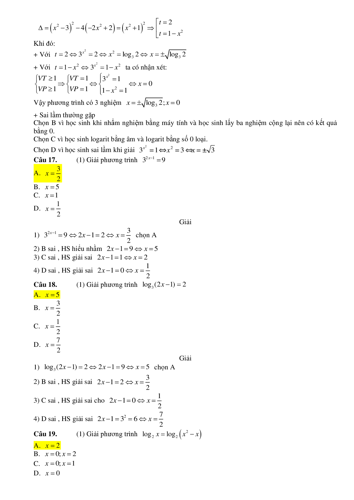 43 câu Trắc nghiệm Phương trình mũ và logarit có đáp án 2023 – Toán 12 (trang 5)
