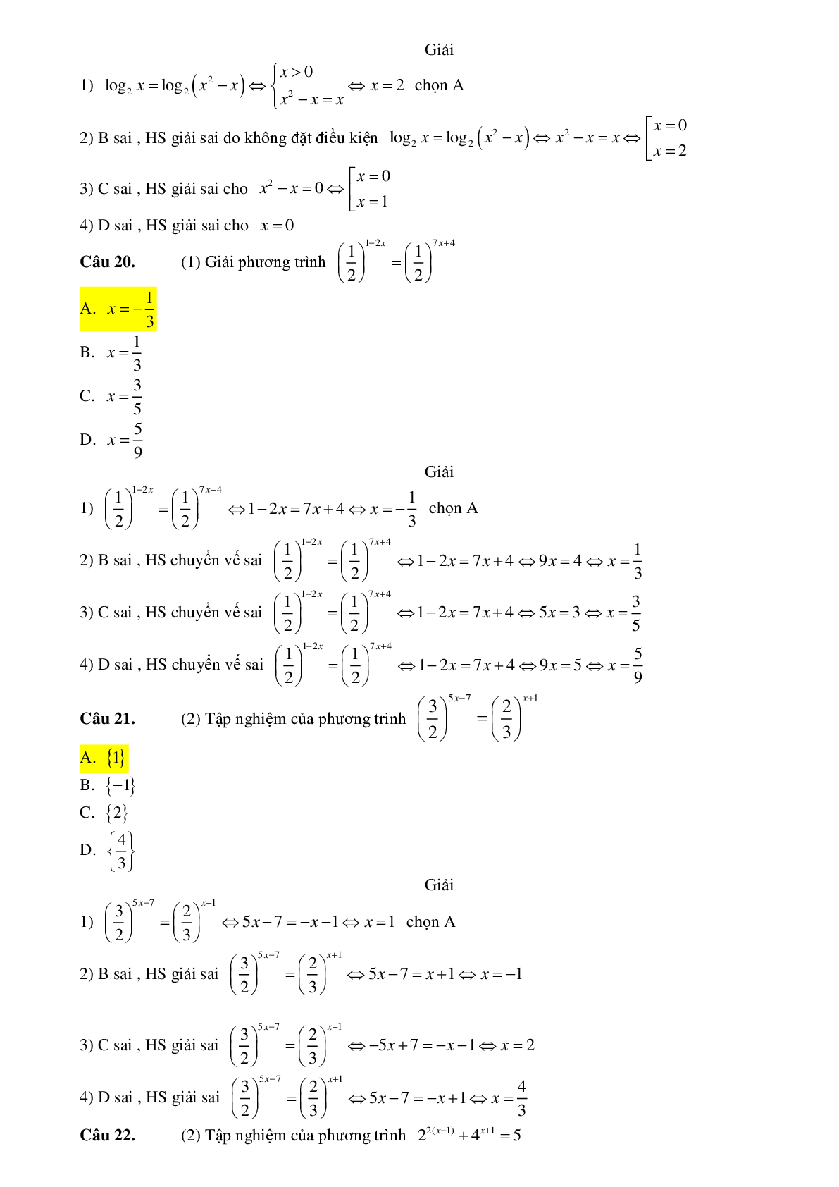 43 câu Trắc nghiệm Phương trình mũ và logarit có đáp án 2023 – Toán 12 (trang 6)