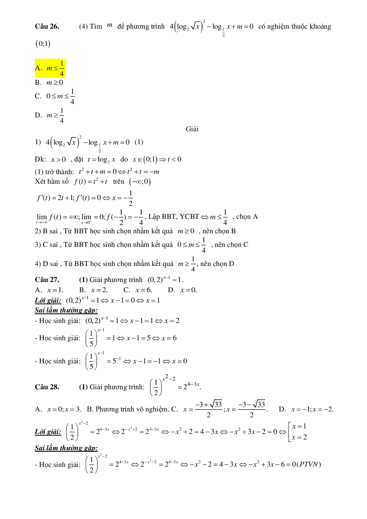 43 câu Trắc nghiệm Phương trình mũ và logarit có đáp án 2023 – Toán 12 (trang 9)