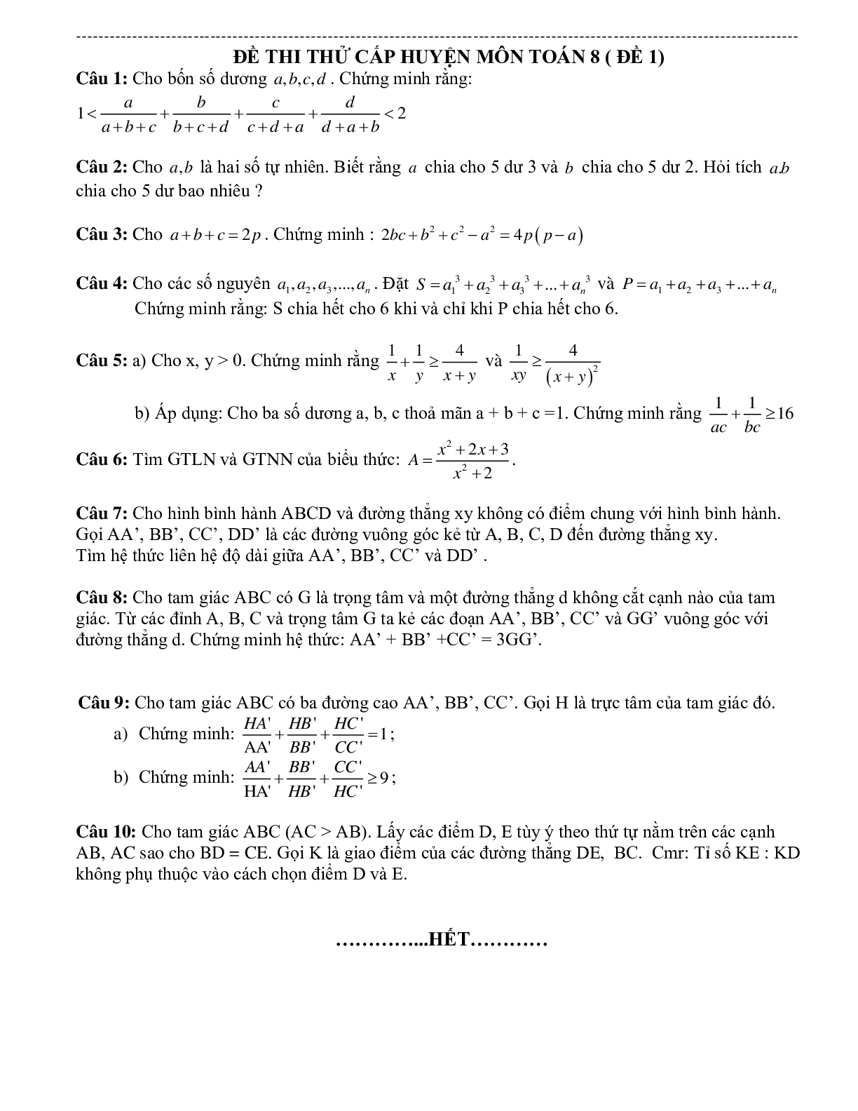 Tuyển tập 20 đề thi HSG Toán lớp 8 có lời giải chi tiết (trang 1)