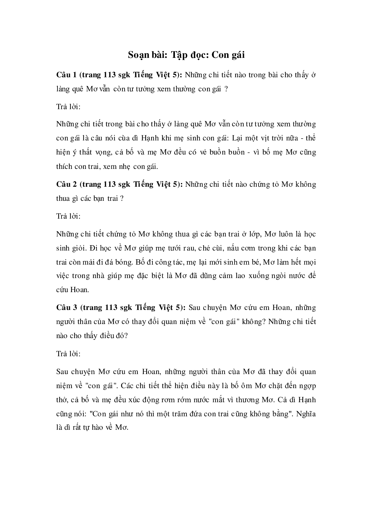 Soạn Tiếng Việt lớp 5: Tập đọc: Con gái mới nhất (trang 1)