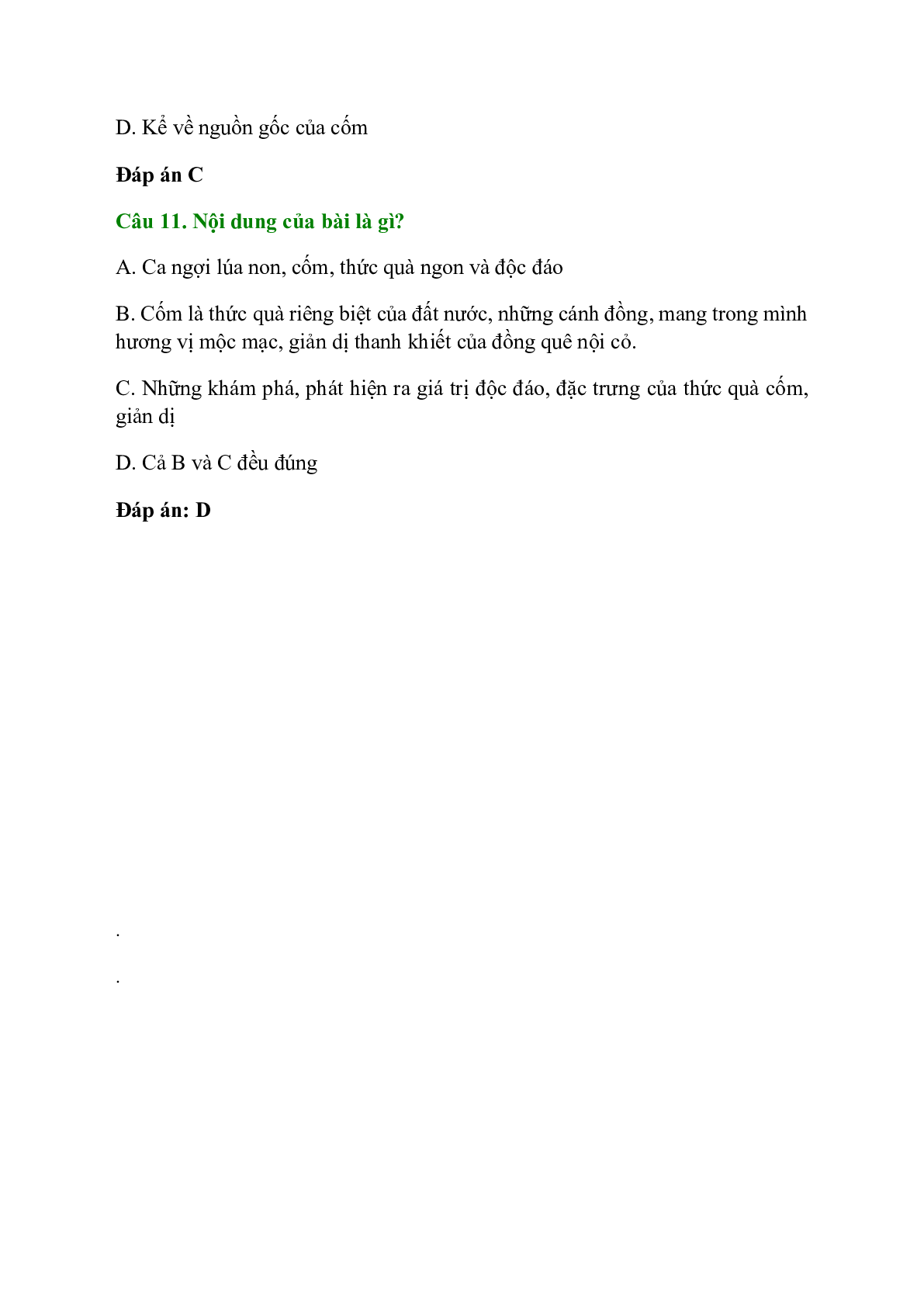 Trắc nghiệm Một thứ quà của lúa non: Cốm có đáp án – Ngữ văn lớp 7 (trang 4)