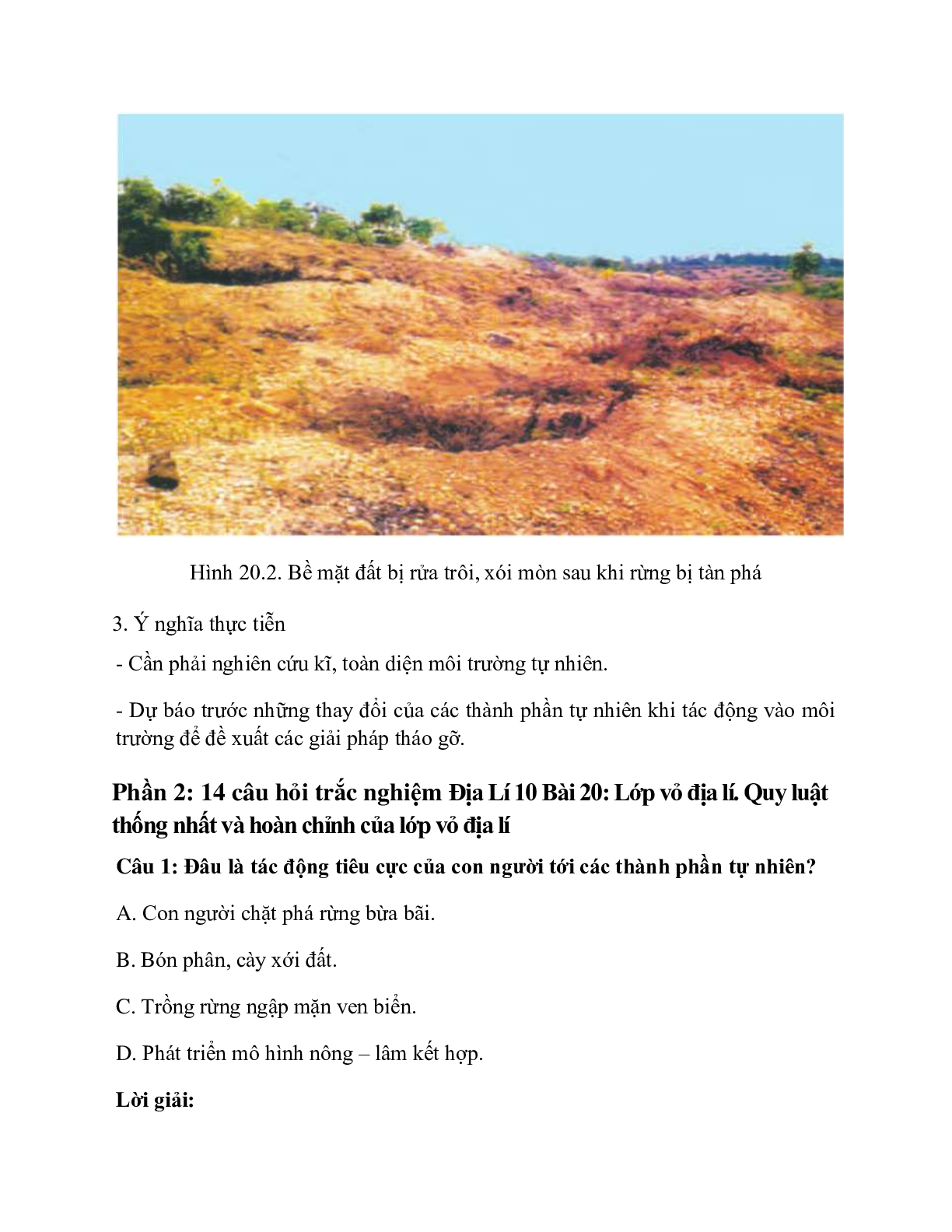 Địa Lí 10 Bài 20 (Lý thuyết và trắc nghiệm): Lớp vỏ địa lí. Quy luật thống nhất và hoàn chỉnh của lớp vỏ địa lí (trang 3)