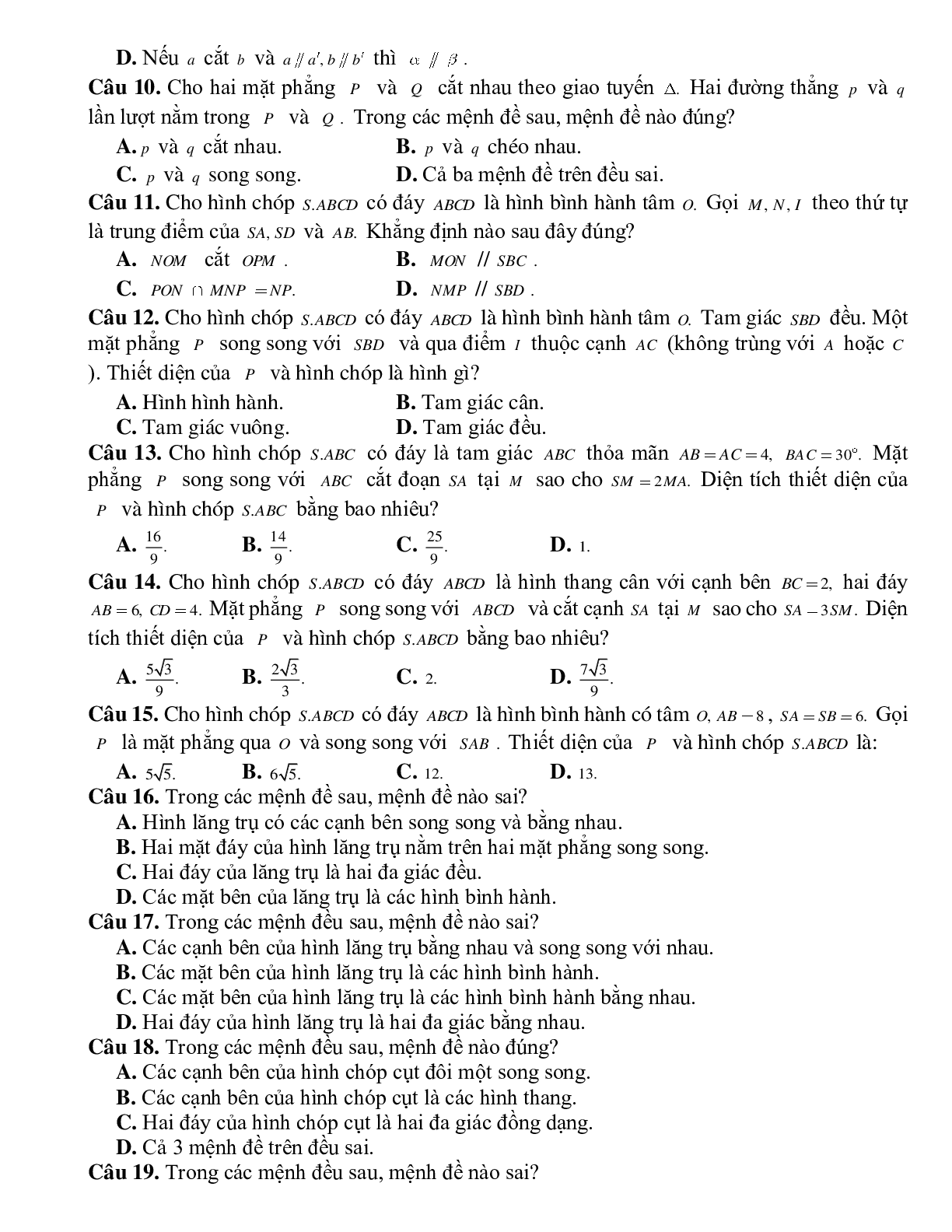 Bài tập Toán hình 11 Bài 4 có đáp án: Hai mặt phẳng song song (trang 5)