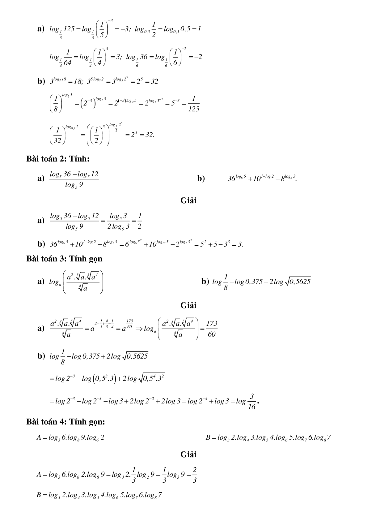 Dạng bài tập Biến đổi logarit (trang 2)