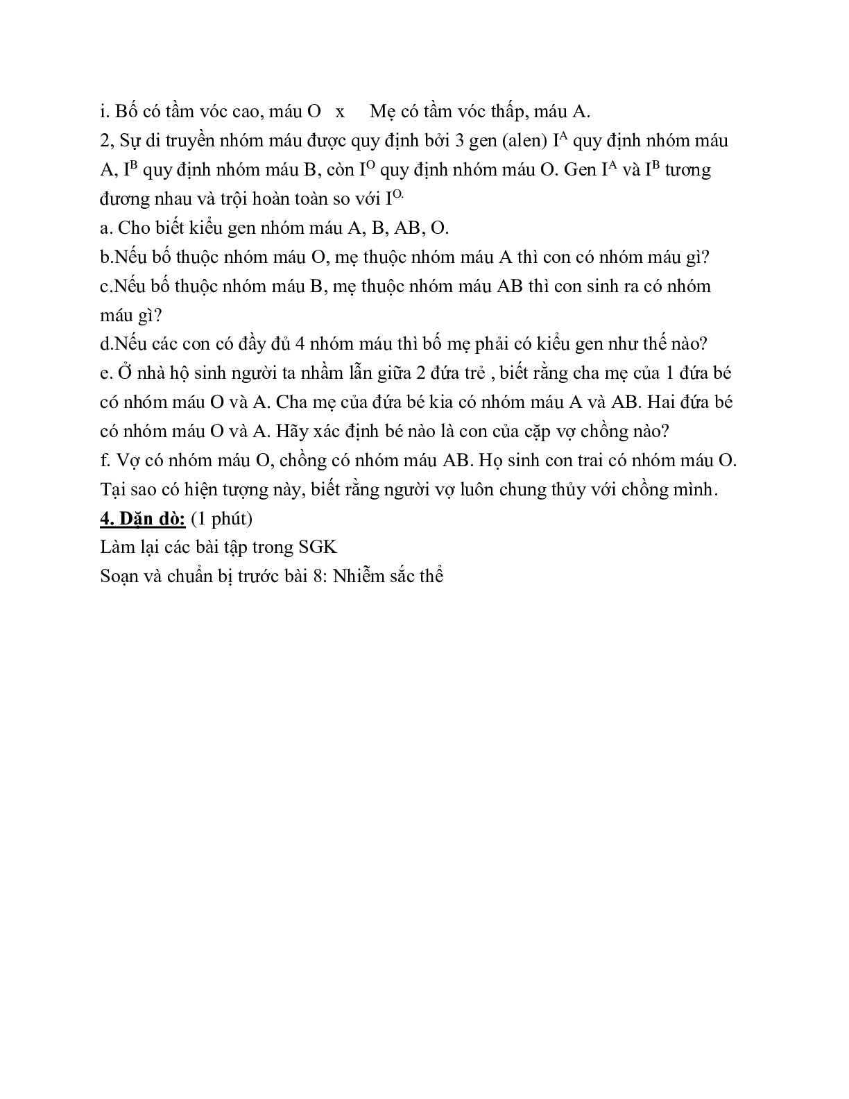 Giáo án Sinh học 9 Bài 7: Bài tập chương 1 mới nhất - CV5512 (trang 7)