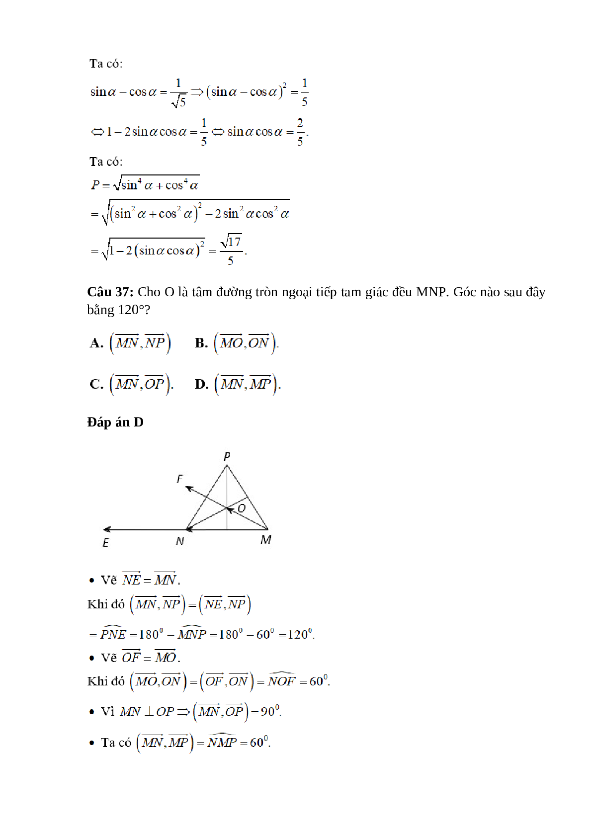 Trắc nghiệm Giá trị lượng giác của một góc bất kì từ 0 đến 180 (phần 3) có đáp án – Toán lớp 10 (trang 3)