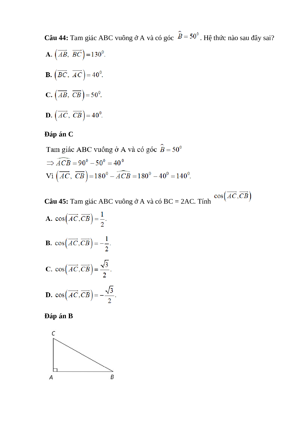 Trắc nghiệm Giá trị lượng giác của một góc bất kì từ 0 đến 180 (phần 3) có đáp án – Toán lớp 10 (trang 8)