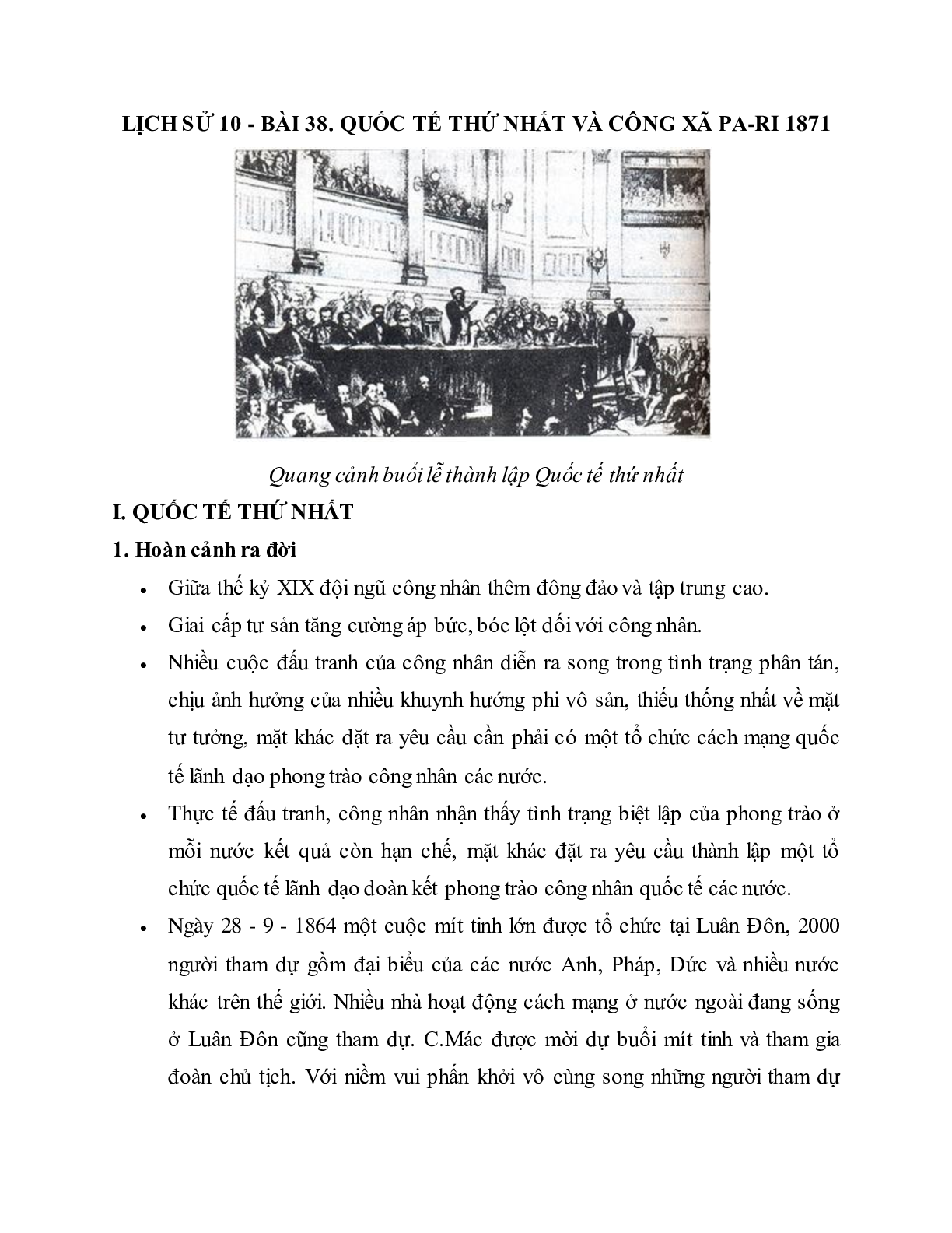 Lý thuyết Lịch sử 10: Bài 38: Quốc tế thứ nhất và công xã Pa-ri 1871 mới nhất (trang 1)