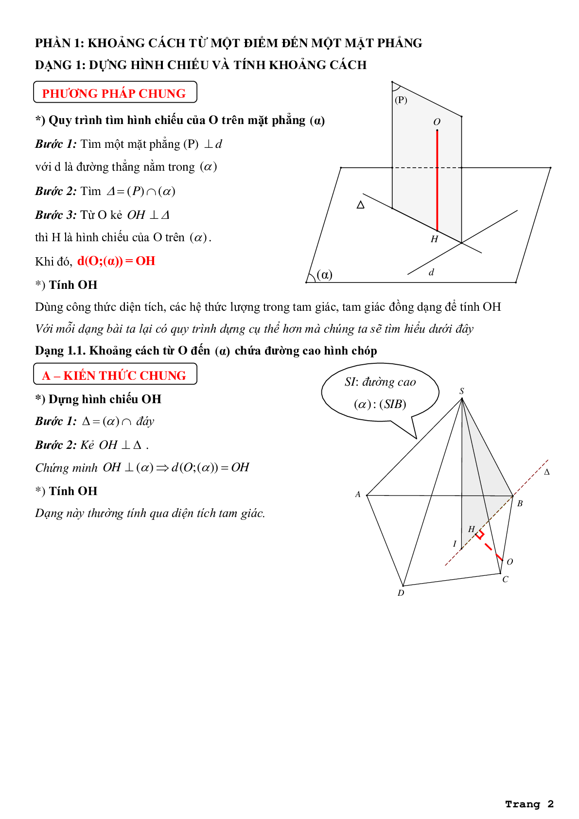Phân dạng bài tập và phương pháp giải bài toán về khoảng cách từ điểm đến mặt phẳng (trang 2)