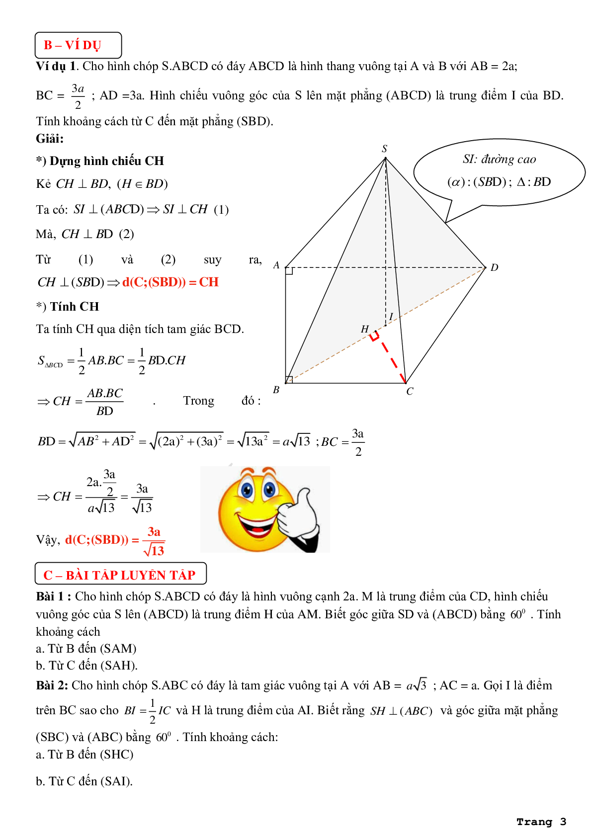 Phân dạng bài tập và phương pháp giải bài toán về khoảng cách từ điểm đến mặt phẳng (trang 3)
