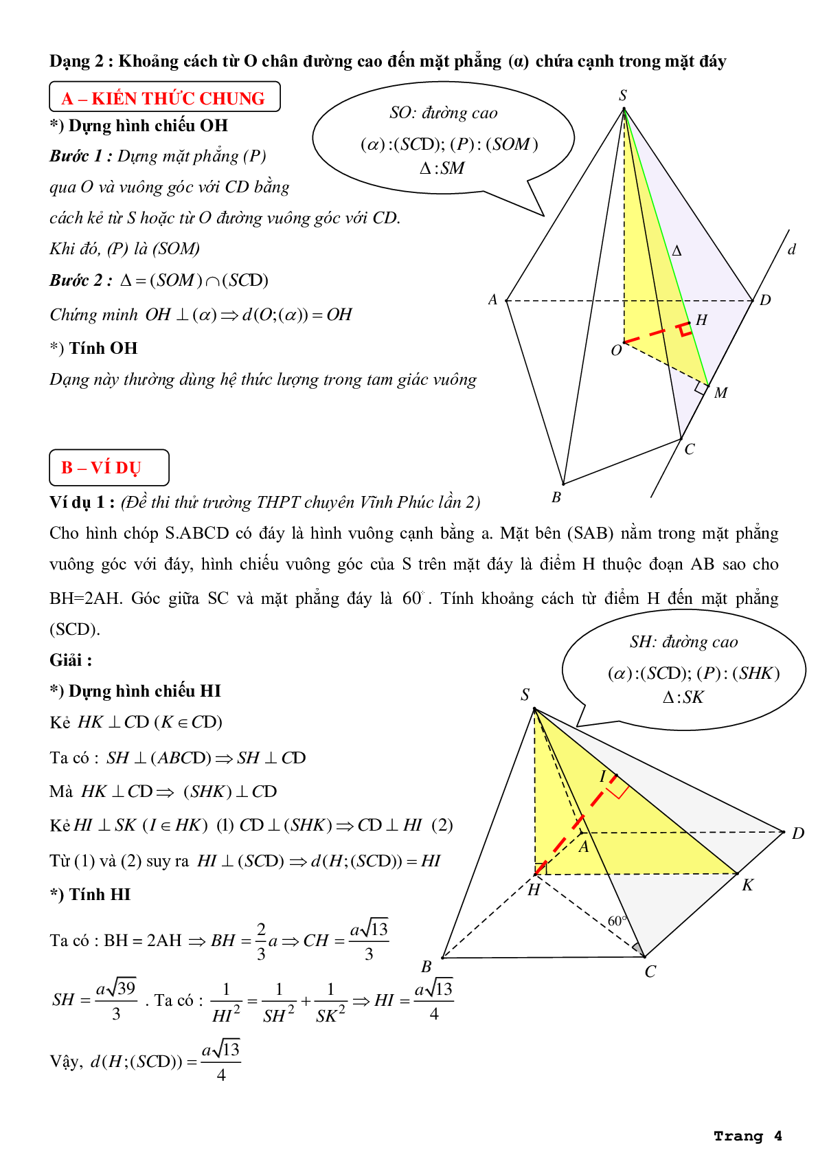 Phân dạng bài tập và phương pháp giải bài toán về khoảng cách từ điểm đến mặt phẳng (trang 4)