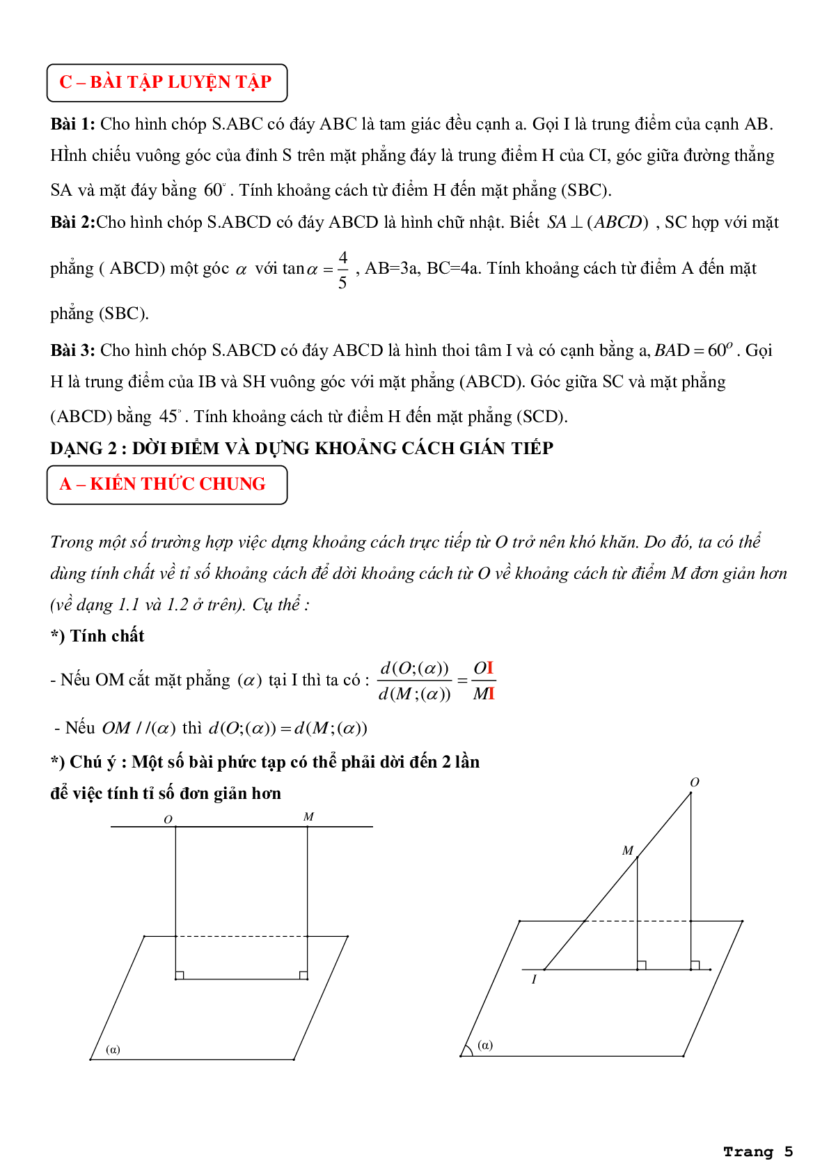 Phân dạng bài tập và phương pháp giải bài toán về khoảng cách từ điểm đến mặt phẳng (trang 5)