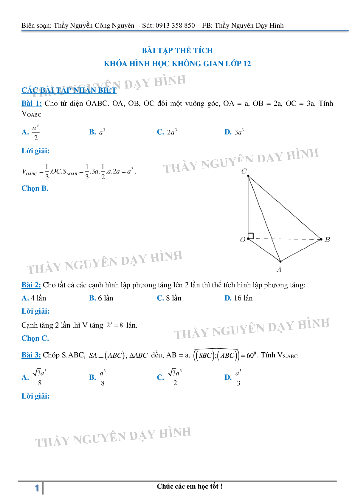 Bài tập chuyên đề hình học không gian lớp 12 - có đáp án (trang 1)