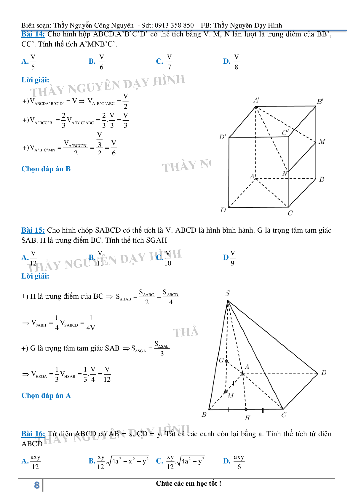 Bài tập chuyên đề hình học không gian lớp 12 - có đáp án (trang 8)